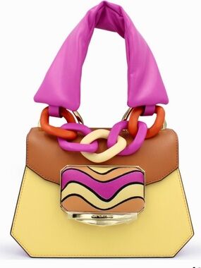 Cromia Italian Women’s Colorblock Chain-Handle Shoulder Bag in Pink, Tan & Cream